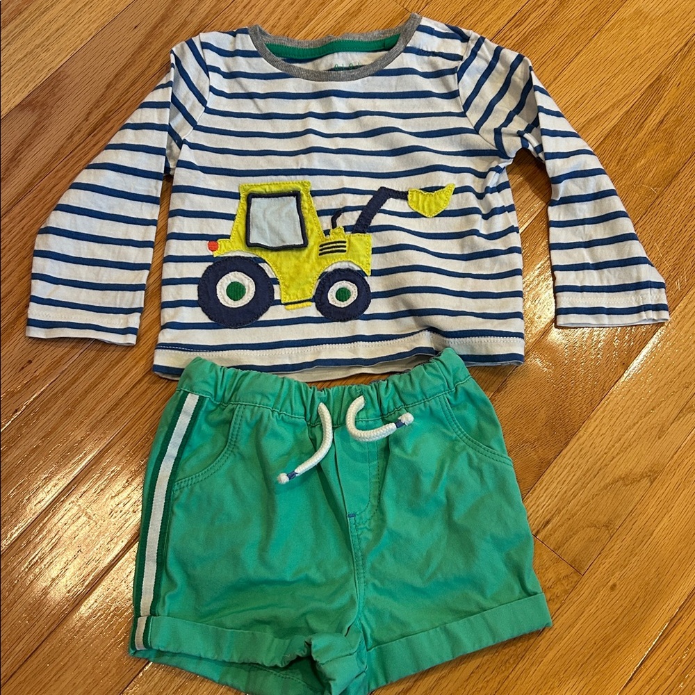 Baby Boden Green and Blue Shorts and appliqué shirt